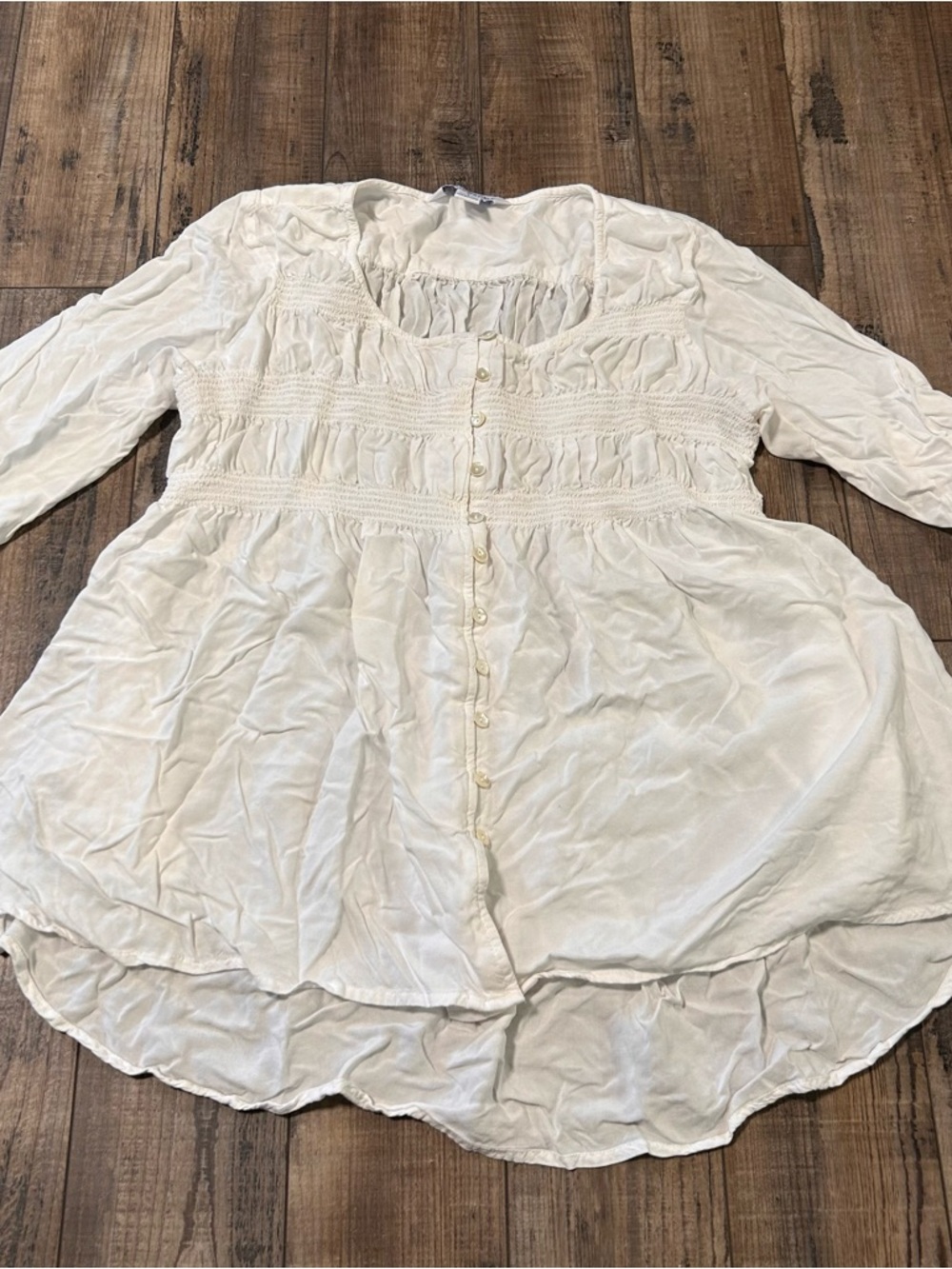 April Cornell Tunic White Cottagecore Pintuck Prairie Peasant Size Small